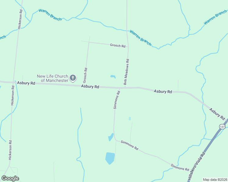map of restaurants, bars, coffee shops, grocery stores, and more near 5580 Asbury Road in Manchester
