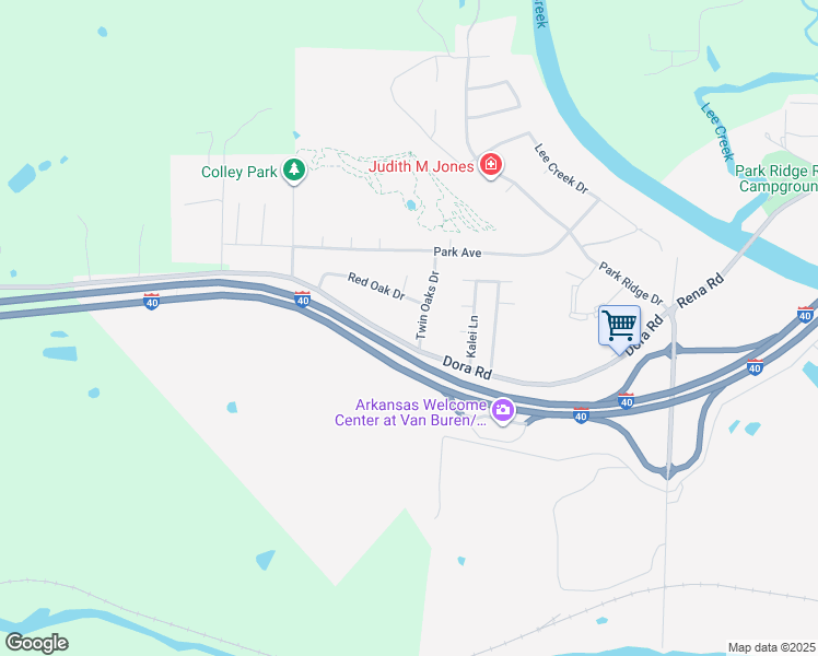 map of restaurants, bars, coffee shops, grocery stores, and more near 2506 Dora Road in Van Buren