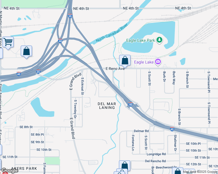 map of restaurants, bars, coffee shops, grocery stores, and more near 417 Tinker Diagonal Street in Oklahoma City
