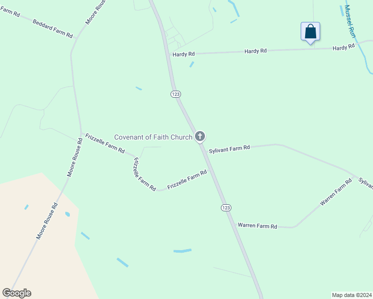 map of restaurants, bars, coffee shops, grocery stores, and more near Highway 123 North in Hookerton