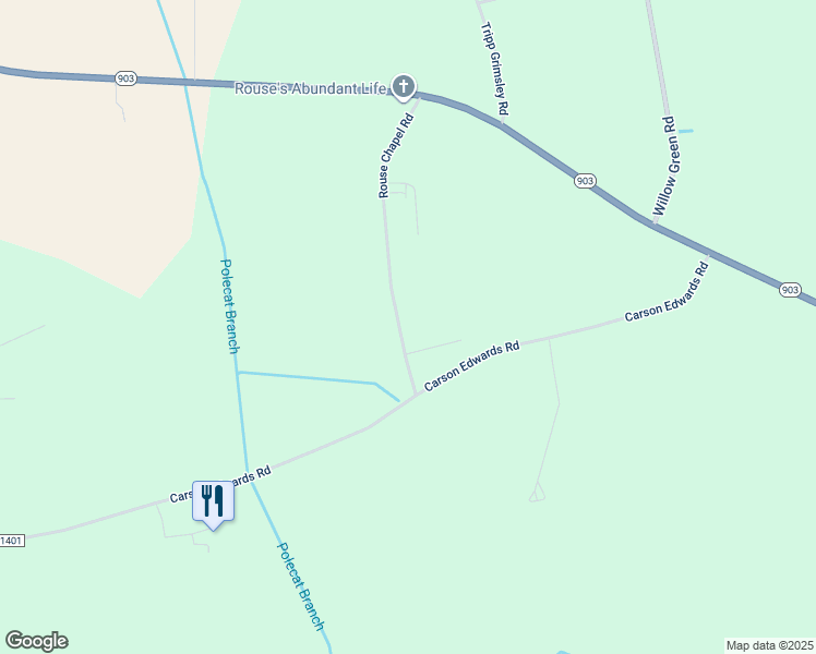 map of restaurants, bars, coffee shops, grocery stores, and more near Rouse Chapel Road in Greene County