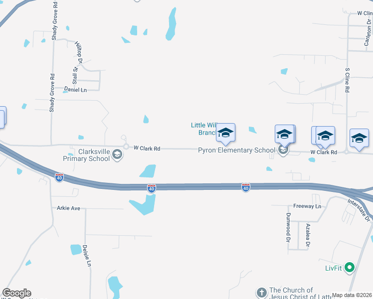 map of restaurants, bars, coffee shops, grocery stores, and more near 2101-2109 W Clark Rd in Clarksville
