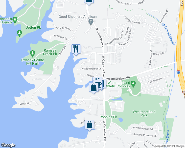 map of restaurants, bars, coffee shops, grocery stores, and more near in Cornelius
