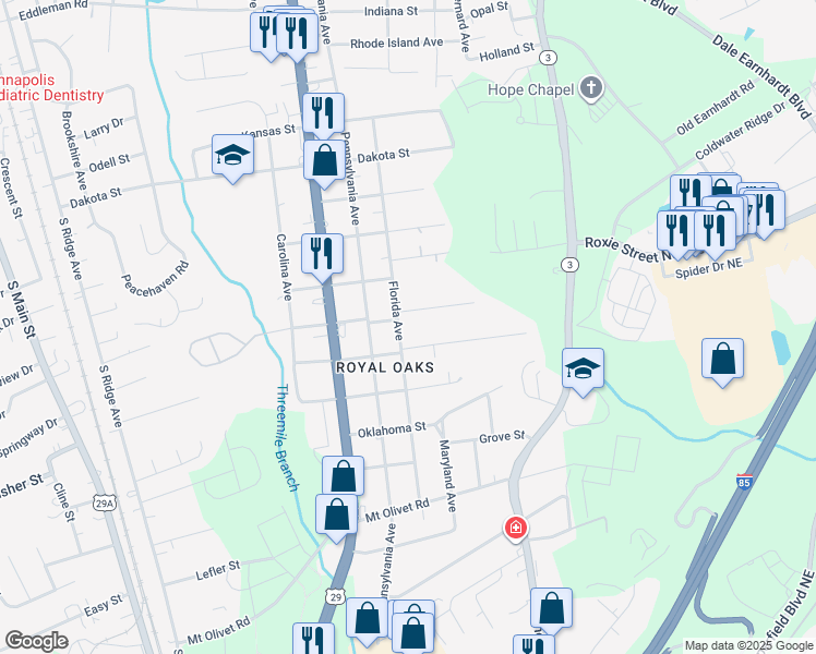 map of restaurants, bars, coffee shops, grocery stores, and more near 997 Kentucky Street in Kannapolis