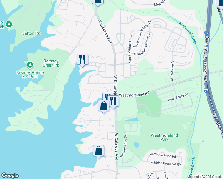 map of restaurants, bars, coffee shops, grocery stores, and more near 18817 Nautical Drive in Cornelius