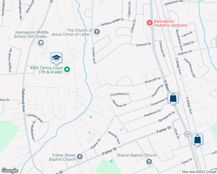 map of restaurants, bars, coffee shops, grocery stores, and more near 275 Briarcliff Drive in Kannapolis