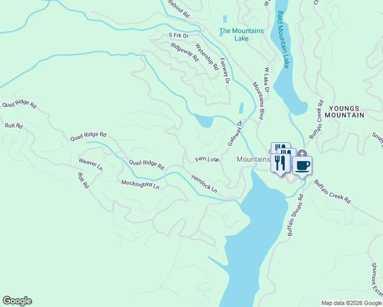 map of restaurants, bars, coffee shops, grocery stores, and more near 150 Fern Loop in Lake Lure