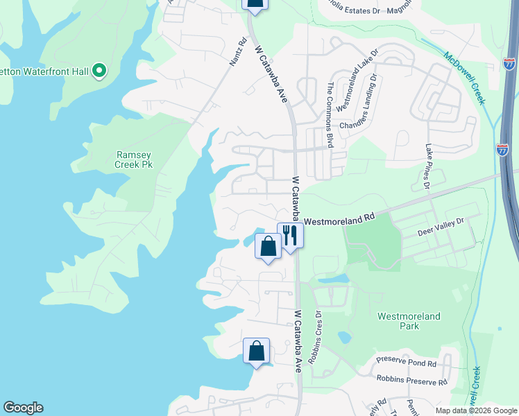 map of restaurants, bars, coffee shops, grocery stores, and more near 18742 Nautical Drive in Cornelius