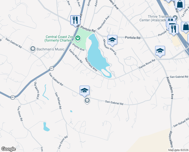 map of restaurants, bars, coffee shops, grocery stores, and more near 8152 Santa Rosa Road in Atascadero