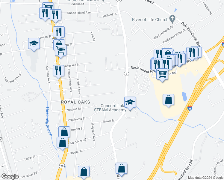 map of restaurants, bars, coffee shops, grocery stores, and more near 1026 Kentucky Street in Kannapolis