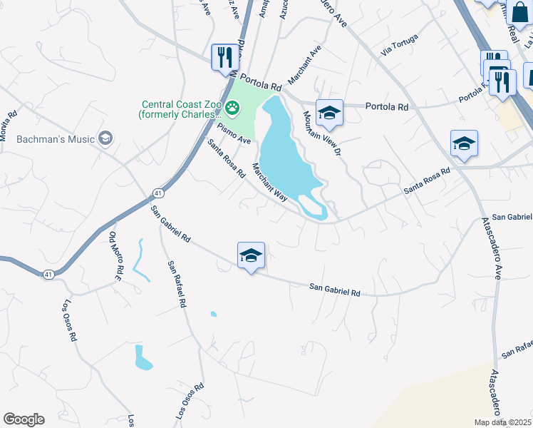 map of restaurants, bars, coffee shops, grocery stores, and more near 8092 Santa Rosa Road in Atascadero