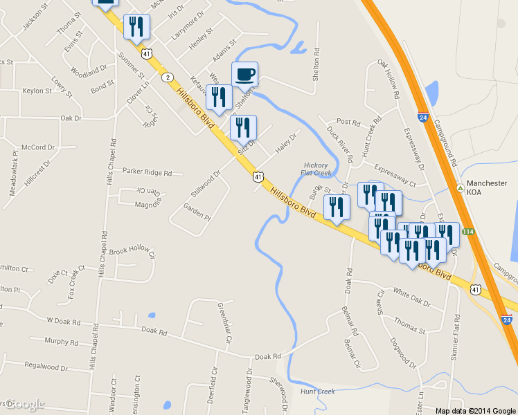 map of restaurants, bars, coffee shops, grocery stores, and more near 73 Buck Street in Manchester