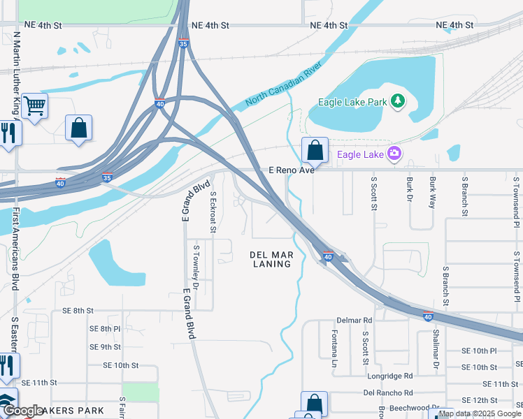 map of restaurants, bars, coffee shops, grocery stores, and more near 417 Tinker Diagonal Street in Oklahoma City