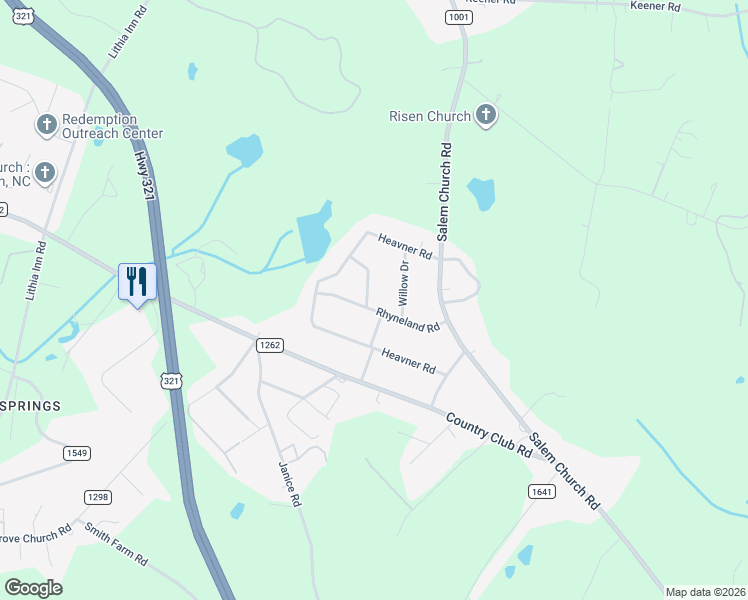 map of restaurants, bars, coffee shops, grocery stores, and more near 1874 Rhyneland Road in Lincolnton