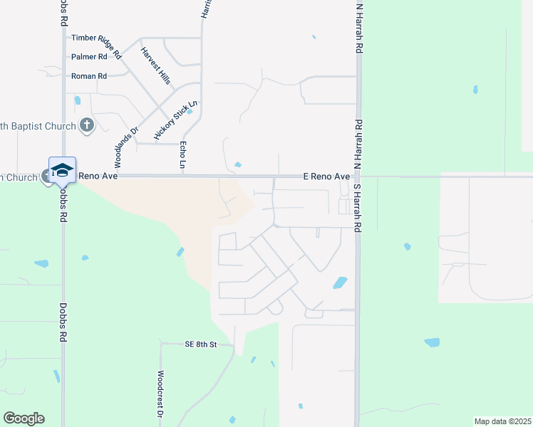 map of restaurants, bars, coffee shops, grocery stores, and more near 283 Hillside Drive in Harrah