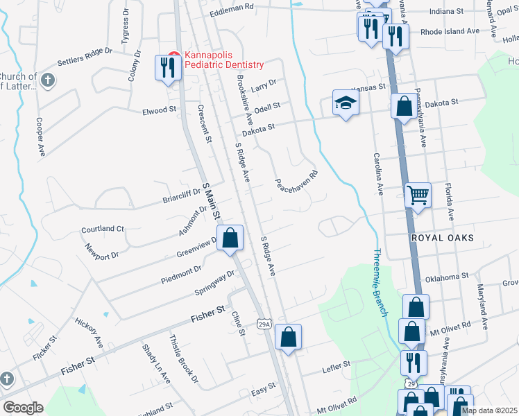 map of restaurants, bars, coffee shops, grocery stores, and more near 2322 South Ridge Avenue in Kannapolis