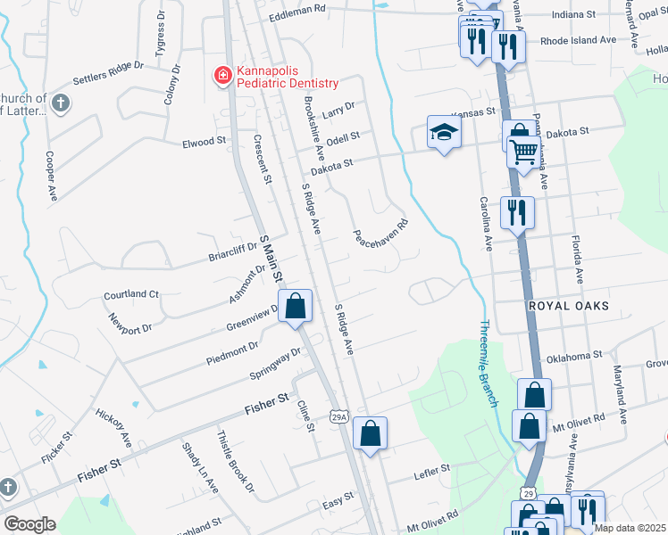 map of restaurants, bars, coffee shops, grocery stores, and more near 2322 South Ridge Avenue in Kannapolis