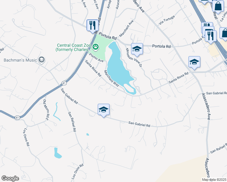 map of restaurants, bars, coffee shops, grocery stores, and more near 8152 Santa Rosa Road in Atascadero