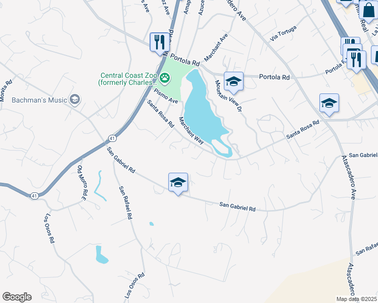 map of restaurants, bars, coffee shops, grocery stores, and more near 8092 Santa Rosa Road in Atascadero