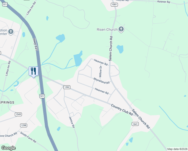 map of restaurants, bars, coffee shops, grocery stores, and more near 1087 Detter Road in Lincolnton