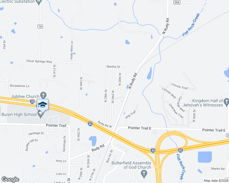 map of restaurants, bars, coffee shops, grocery stores, and more near 1816 North 29th Street in Van Buren