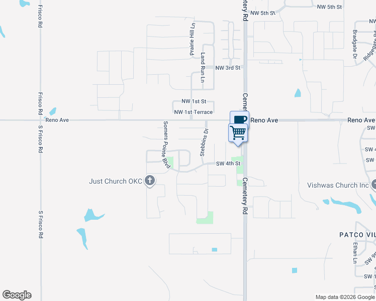 map of restaurants, bars, coffee shops, grocery stores, and more near 13208 Southwest 2nd Street in Yukon
