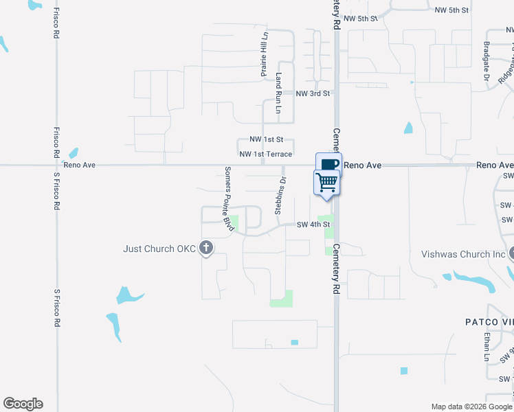 map of restaurants, bars, coffee shops, grocery stores, and more near 13208 Southwest 2nd Street in Yukon
