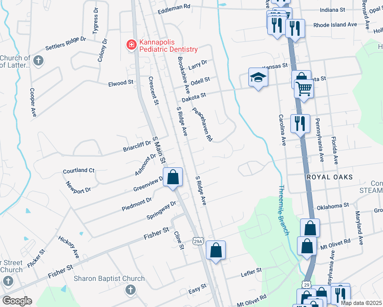 map of restaurants, bars, coffee shops, grocery stores, and more near 200 Little Street in Kannapolis