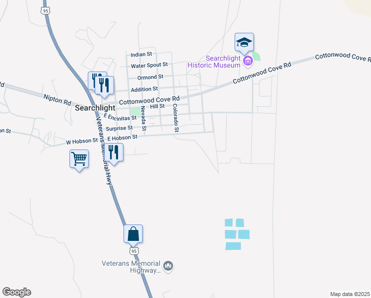map of restaurants, bars, coffee shops, grocery stores, and more near East Hobson Street in Searchlight