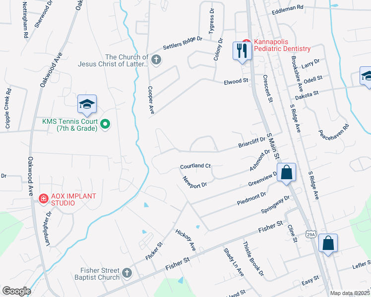 map of restaurants, bars, coffee shops, grocery stores, and more near 222 Cliffside Drive in Kannapolis