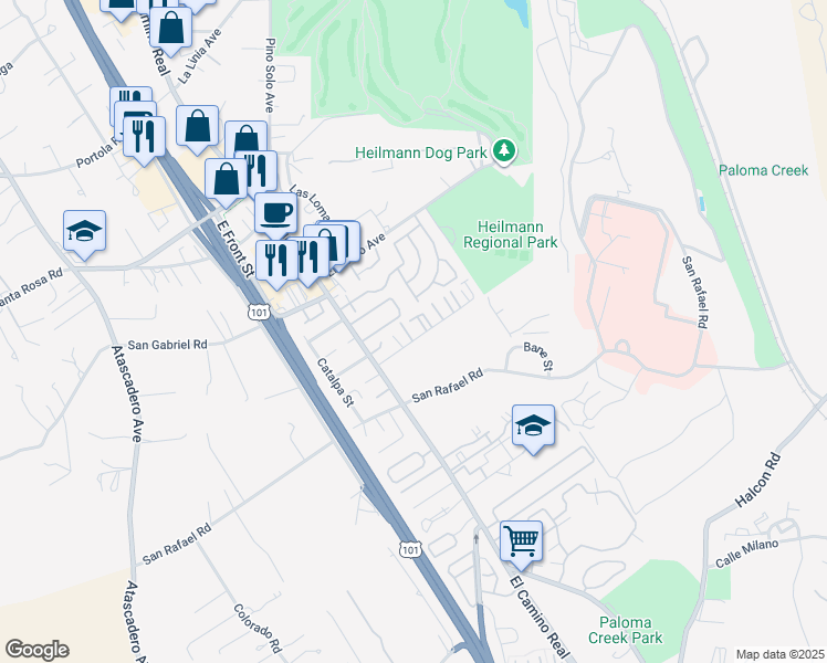 map of restaurants, bars, coffee shops, grocery stores, and more near 9327 Musselman Drive in Atascadero