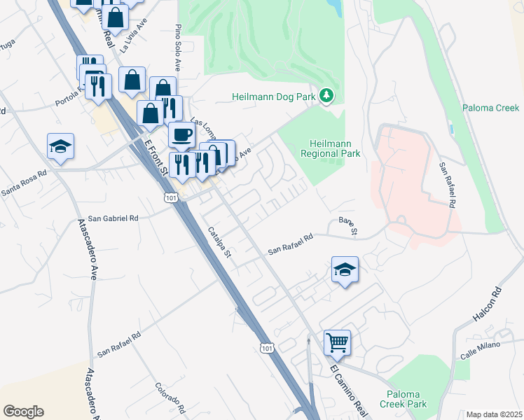 map of restaurants, bars, coffee shops, grocery stores, and more near 9327 Musselman Drive in Atascadero