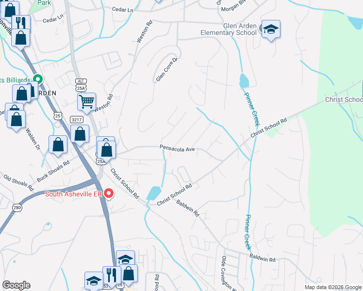 map of restaurants, bars, coffee shops, grocery stores, and more near 12 Palatka Street in Arden