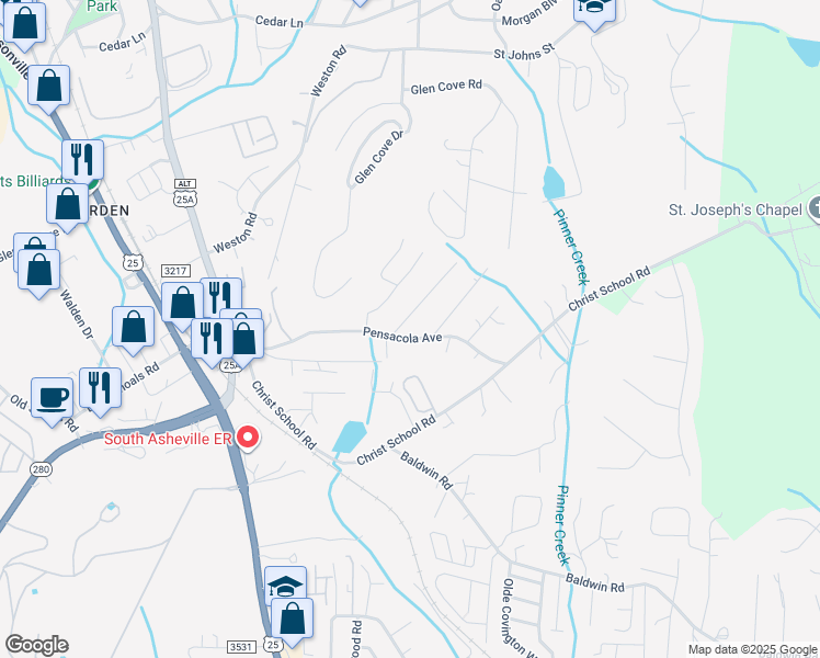 map of restaurants, bars, coffee shops, grocery stores, and more near 12 Palatka Street in Arden