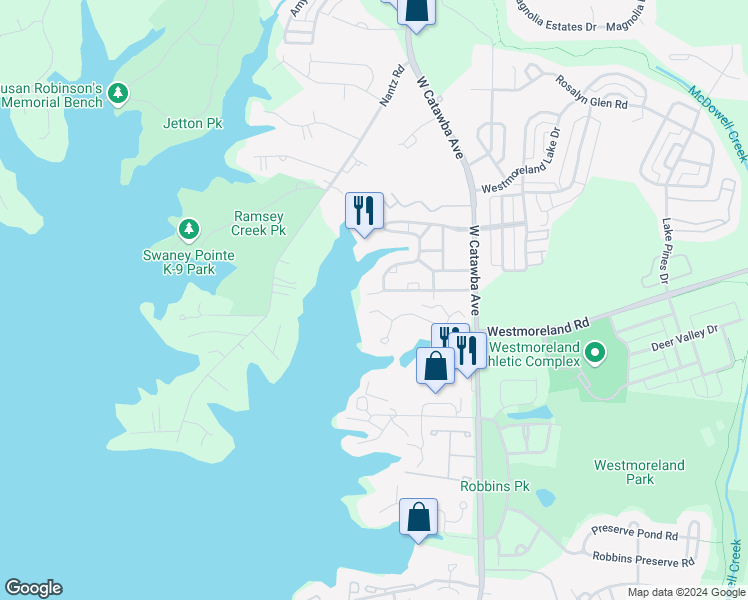 map of restaurants, bars, coffee shops, grocery stores, and more near 7818 Village Harbor Drive in Cornelius