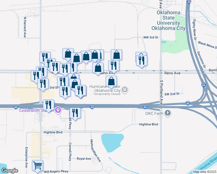 map of restaurants, bars, coffee shops, grocery stores, and more near in Oklahoma City
