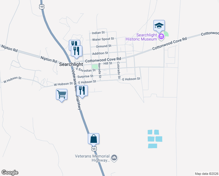 map of restaurants, bars, coffee shops, grocery stores, and more near 365 East Hobson Street in Searchlight
