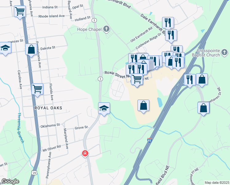 map of restaurants, bars, coffee shops, grocery stores, and more near 1789 Concord Lake Road in Kannapolis
