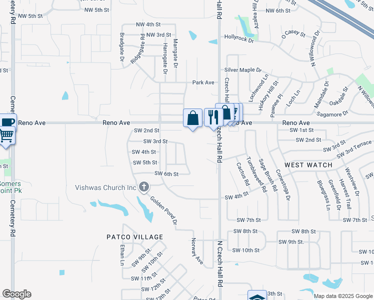 map of restaurants, bars, coffee shops, grocery stores, and more near 416 Choctaw Gate Drive in Yukon
