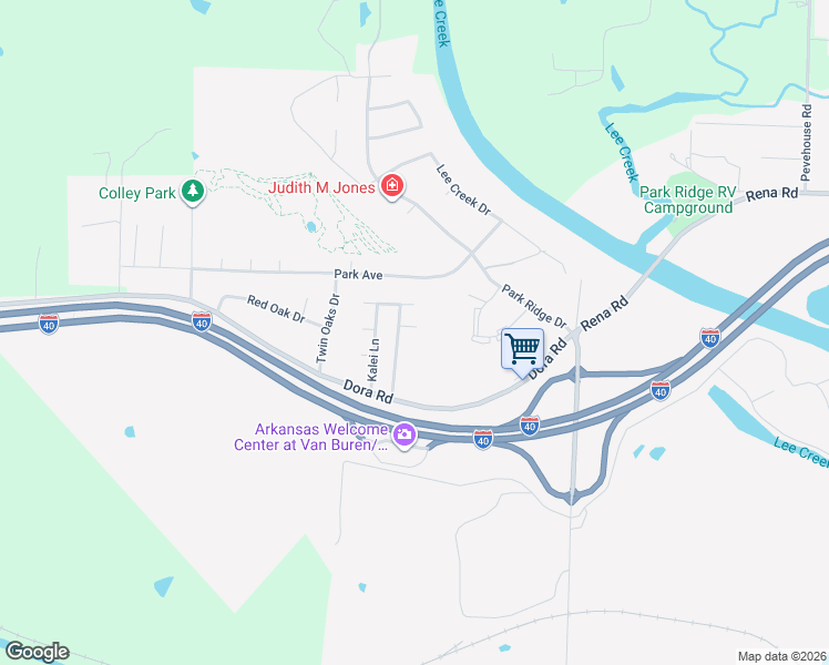 map of restaurants, bars, coffee shops, grocery stores, and more near 2207 Kaylonni Lane in Van Buren