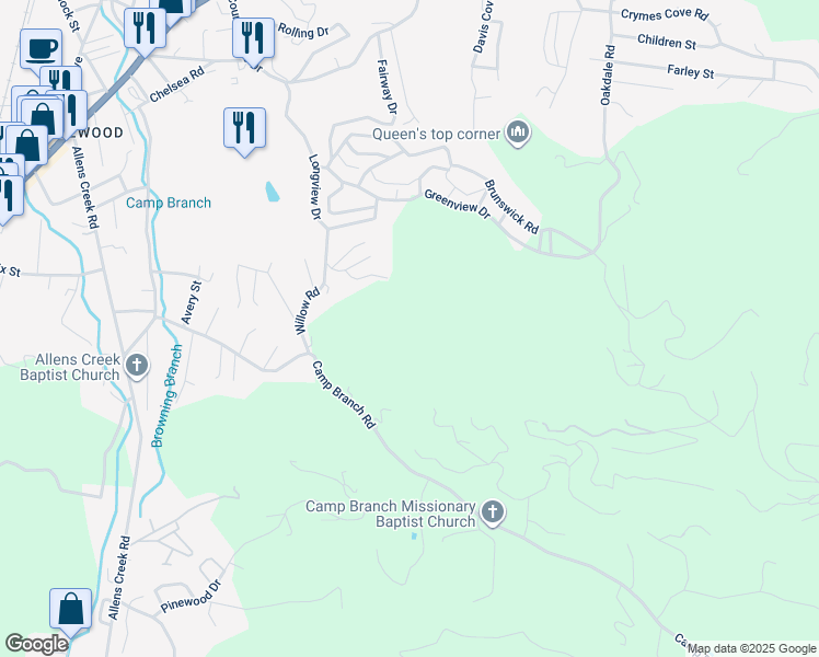 map of restaurants, bars, coffee shops, grocery stores, and more near 87 Willow Road in Waynesville