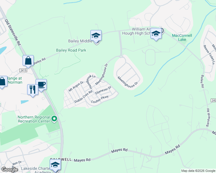 map of restaurants, bars, coffee shops, grocery stores, and more near in Cornelius