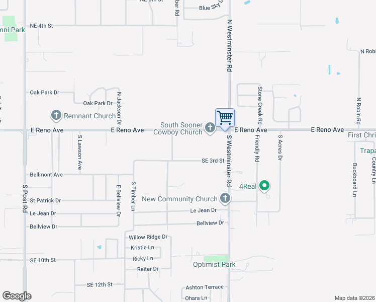 map of restaurants, bars, coffee shops, grocery stores, and more near 10805 Southeast 3rd Street in Midwest City
