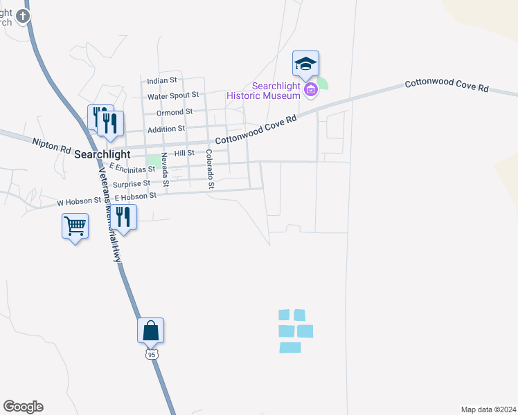 map of restaurants, bars, coffee shops, grocery stores, and more near Hobson Street in Searchlight