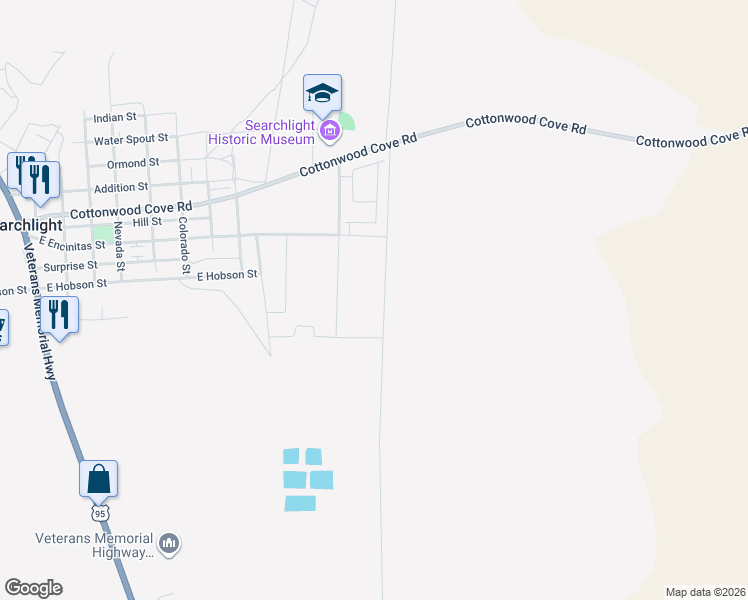 map of restaurants, bars, coffee shops, grocery stores, and more near Gas Pipeline Road in Searchlight