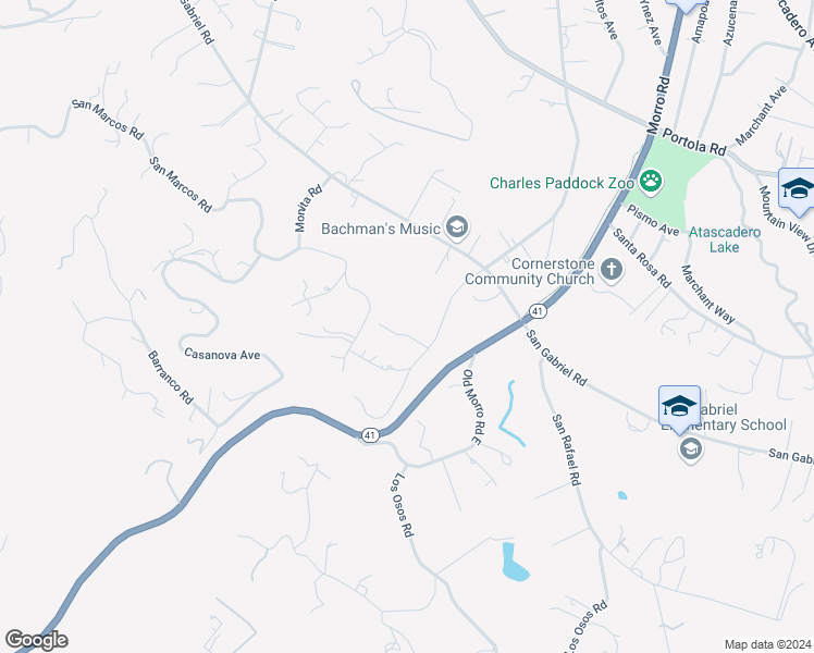 map of restaurants, bars, coffee shops, grocery stores, and more near 9650 Carmelita Avenue in Atascadero