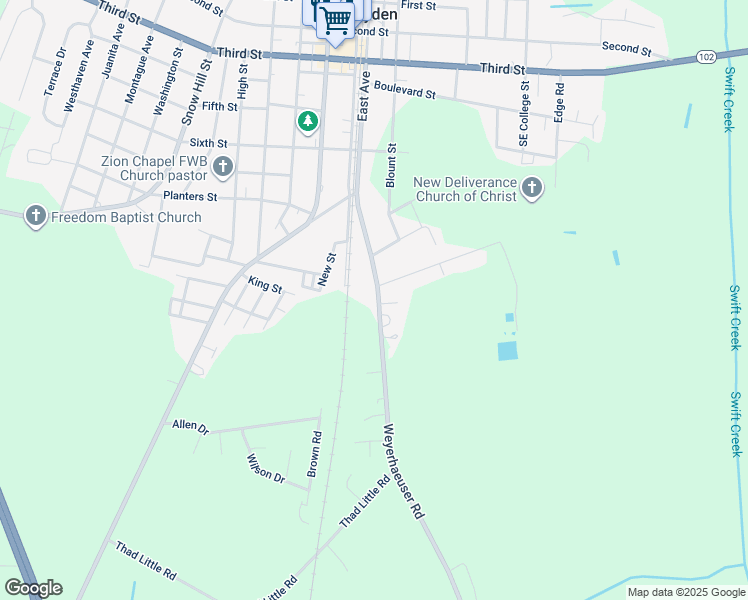map of restaurants, bars, coffee shops, grocery stores, and more near 4442 East Avenue in Ayden