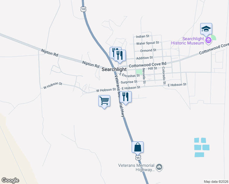 map of restaurants, bars, coffee shops, grocery stores, and more near Hobson Street in Searchlight