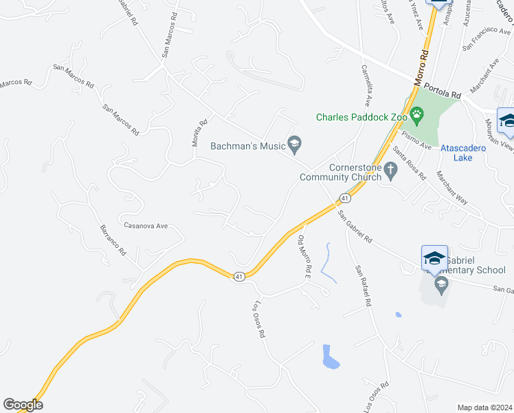 map of restaurants, bars, coffee shops, grocery stores, and more near 9650 Carmelita Avenue in Atascadero