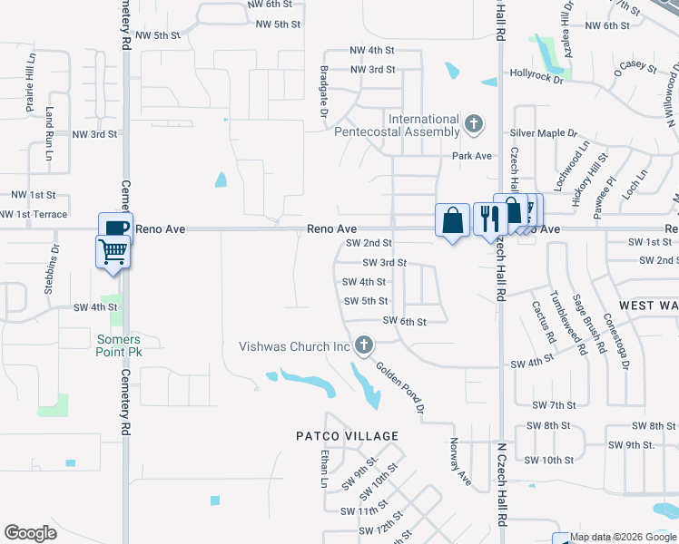 map of restaurants, bars, coffee shops, grocery stores, and more near 401 South Greengate Drive in Yukon